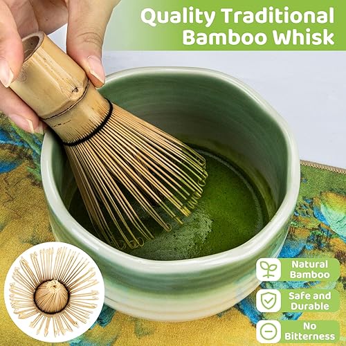Miniatura 4 de HengLiSam Juego de 8 batidores de matcha, juego de cerámica de matcha, herramientas de ceremonia de té japonés con cuenco matcha, batidor de bambú,