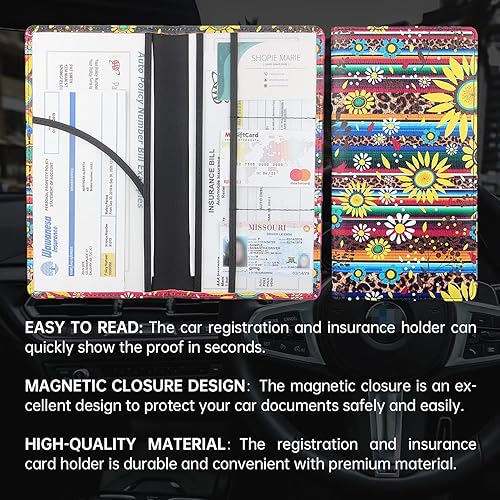 Miniatura 3 de Tarjetero para registro de automóvil y seguro con cierre magnético, soporte de registro de licencia de cuero sintético de alta calidad para licencia