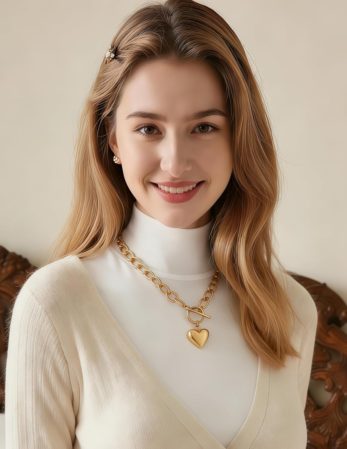 Chunky Gold Necklace for Women, Chunky Heart Necklace layered Puffy Heart Necklaces Long Thick Pendant Bold Statement Necklaces for Women Trendy - Image 3