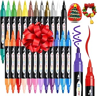 TBC The Best Crafts 24 Colors Dual Tip Acrylic Paint Markers,Waterproof, Non-Toxic, odorless, Suitable for Paper, Pottery, Stones, Backpacks, Glass, Christmas Gifts