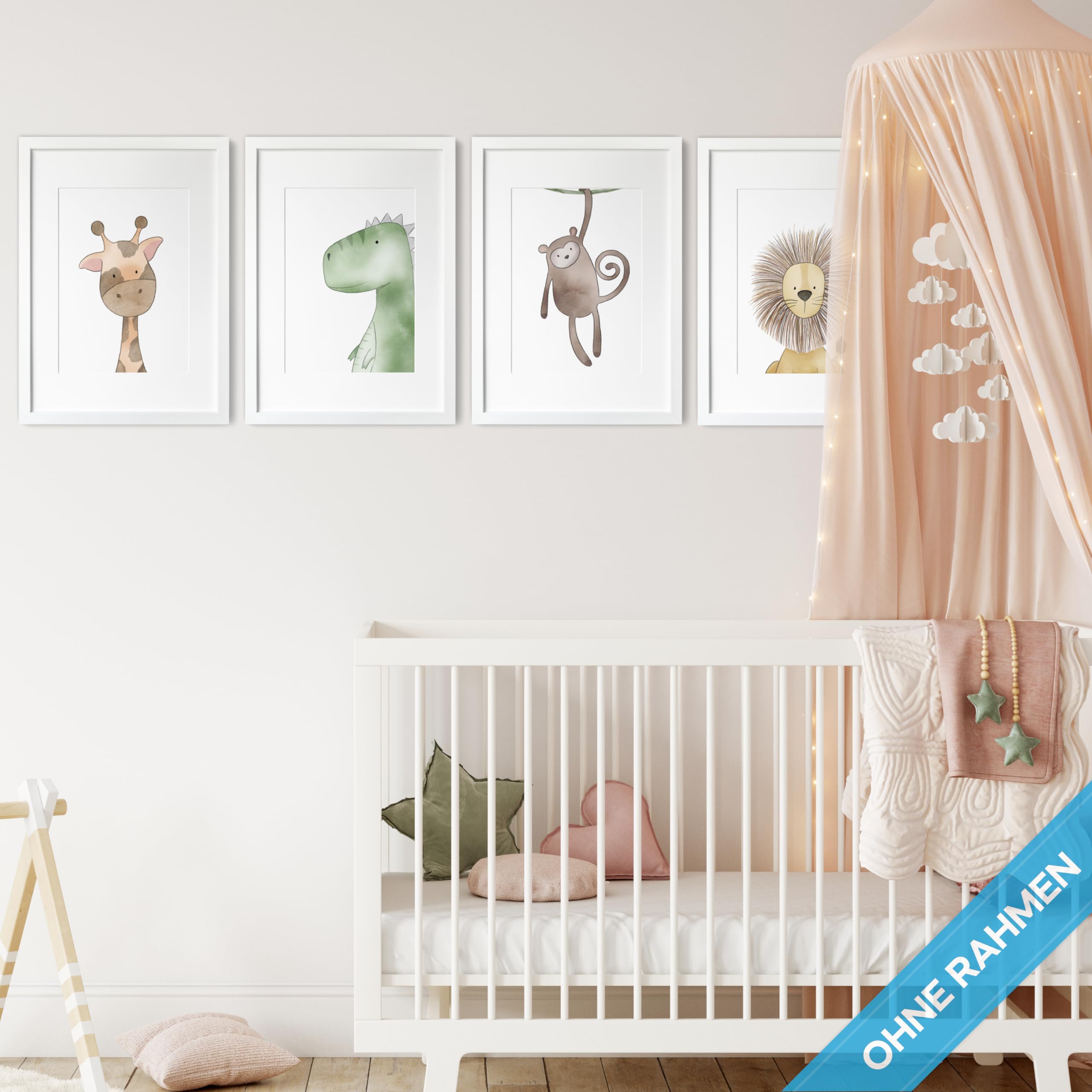 Tierposter Fürs Kinderzimmer – 2 Stück, 21x30 Cm, Wasserfeste Leinwand-Drucke Für Babyzimmer & Kinderzimmer