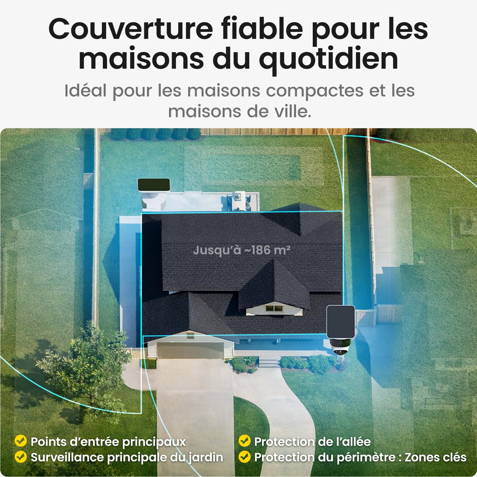 aosu T2 Pro 3K Caméra de sécurité extérieure Solaire sans Fil Kit 2 Caméras | Double Objectif 3K, Angle Mort Éliminé, 170°+360° PTZ, IA, Zoom 8x, Stockage 1To Extensible, Idéal Pour Maison Et Jardin