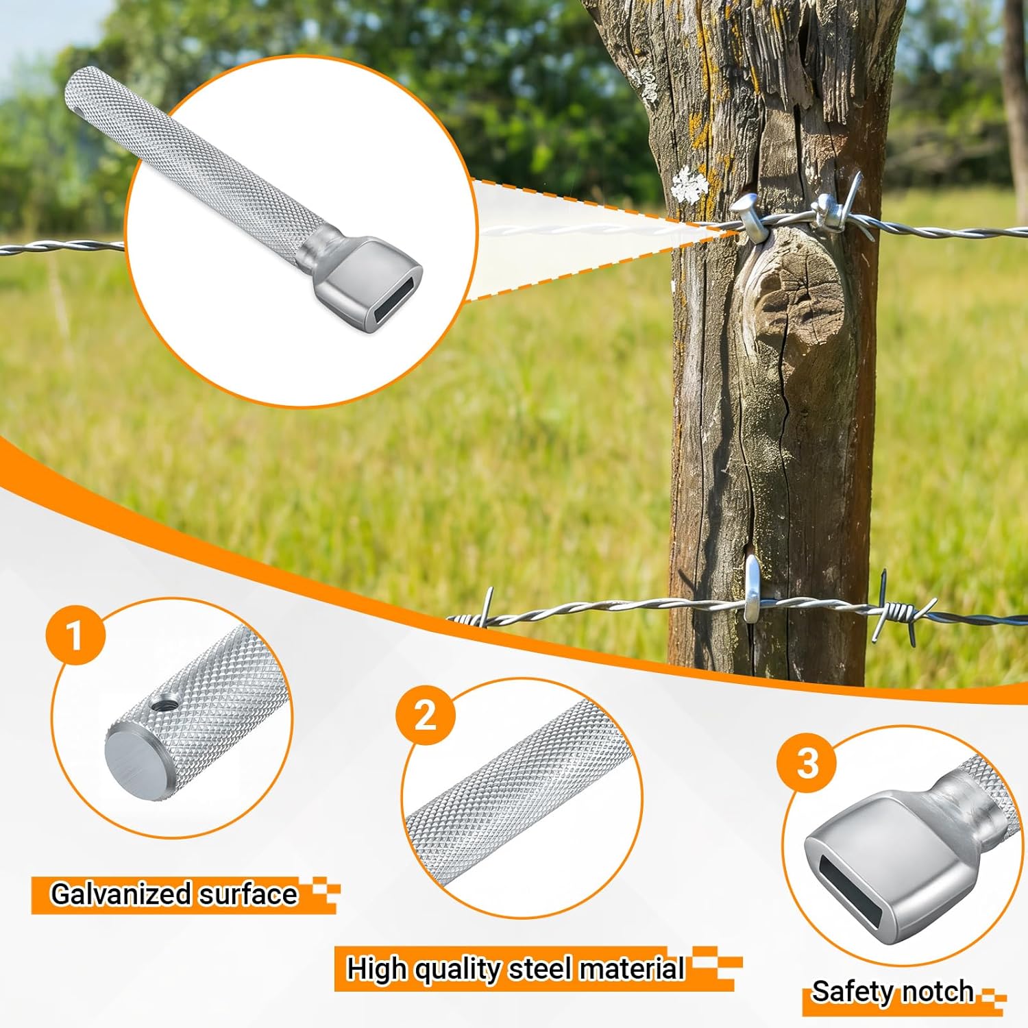 LEIFIDE 2 Pack 6.3 x 0.7 x 1.2 Inches Galvanized Steel Fence Stapler Gun Nail Gun Screwdriver, Easy to Operate, Suitable for 2 Inches Fence Studs, for Fencing Construction and Maintenance