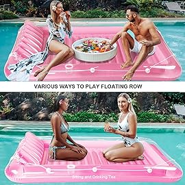 Inflatable Pool Floats Lounger for Adults, Blow Up Tanning Pool Raft Sun Tan Tub with Inflatable Pillow for Family Outdoor, Garden, Backyard Summer Water Party (Pink)