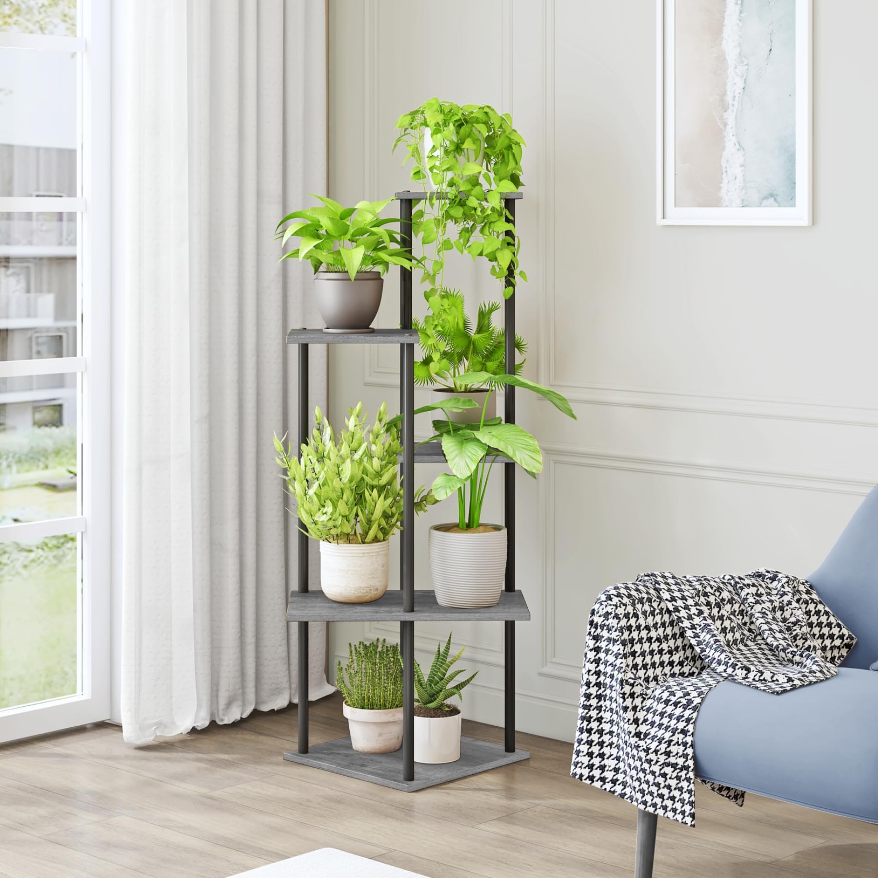 Support De Plante En Bois étagère 6 Niveaux Support De Pot De Fleur Multi-étagères Support De Rangement Pour Plantes Affichant Le Coin De Patio De Jardin à La Maison / Mobilier D'extérieur