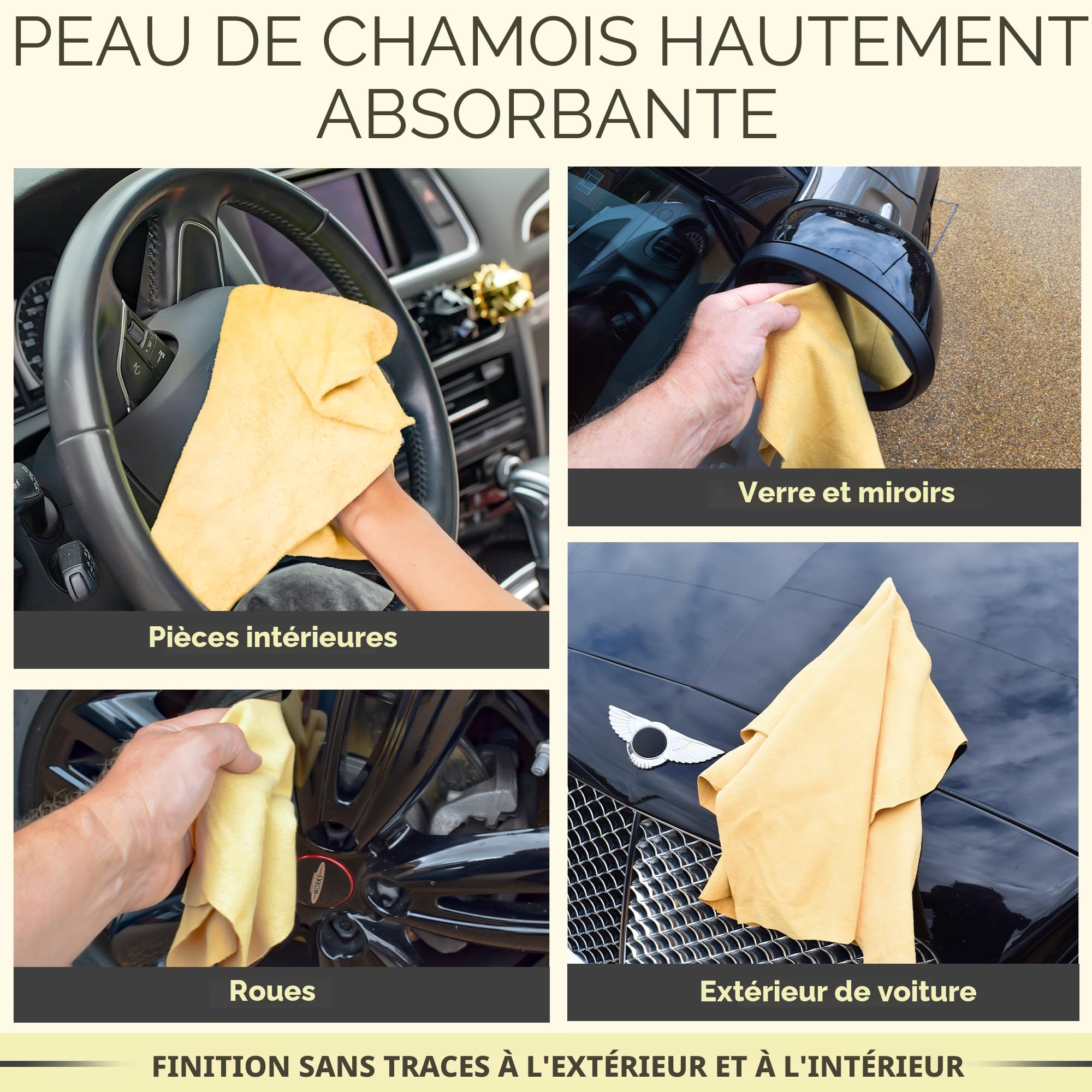 CarMax Peau de Chamois Anglais de qualité supérieure – Lot de 5 – Regular