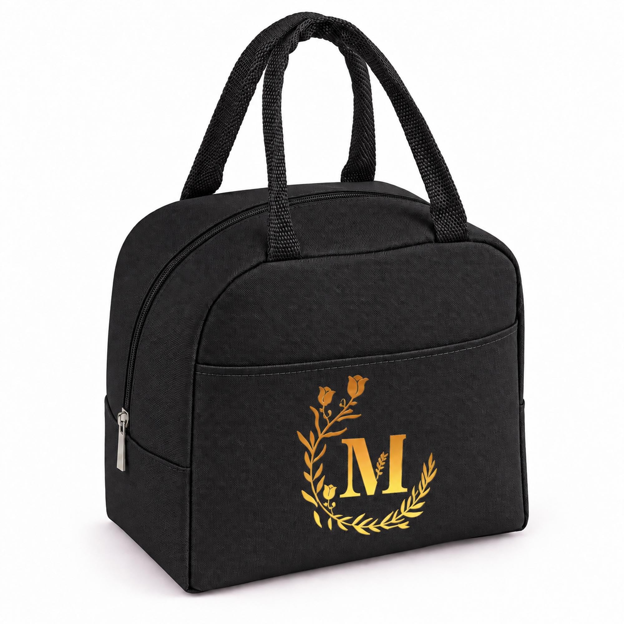 Personalized Black Initial Letters Insulated Lunch Bag for Women Men Kids-M