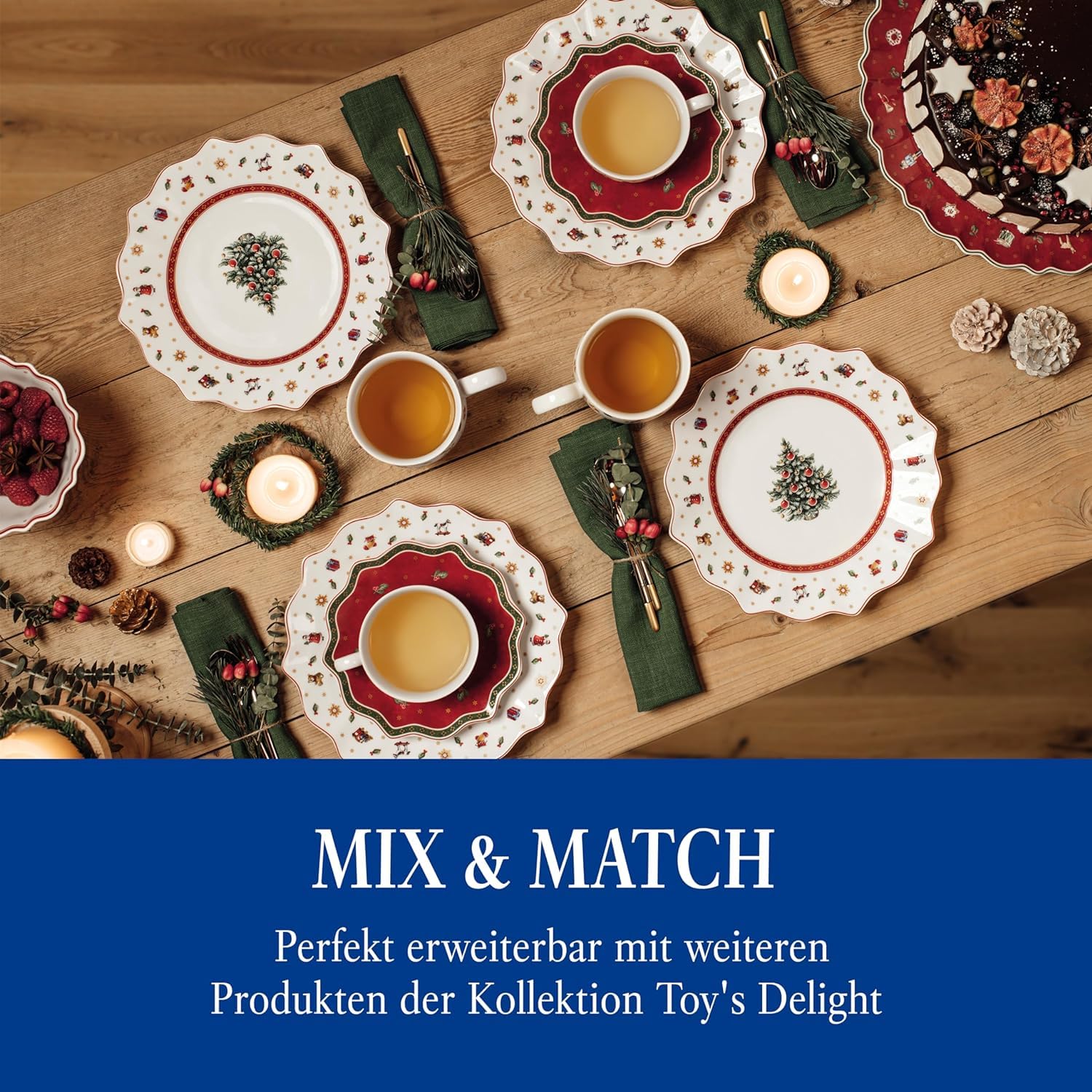 Villeroy & Boch Toy's Delight Frühstücksteller 6er Set, 24 cm, Weihnachtsgeschirr, Plätzchen- und Keksteller für Weihnachten, Premium Porzellan, Weiß