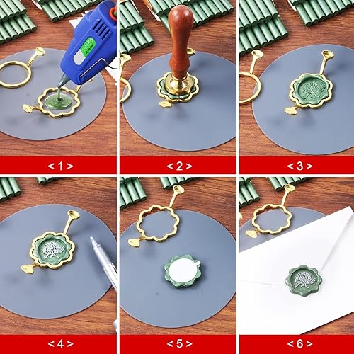 Miniatura 5 de WASOHLING - Juego de 40 varillas de cera de sellado con pistola de pegamento, moldes de sellado de cera, alfombrilla de cera de silicona, bolígrafos