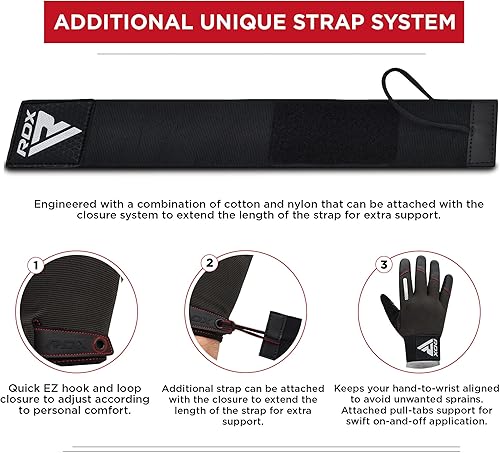 Miniatura 4 de RDX Guantes de levantamiento de pesas con soporte de muñeca, pantalla táctil, entrenamiento de gimnasio con dedos completos, agarre acolchado