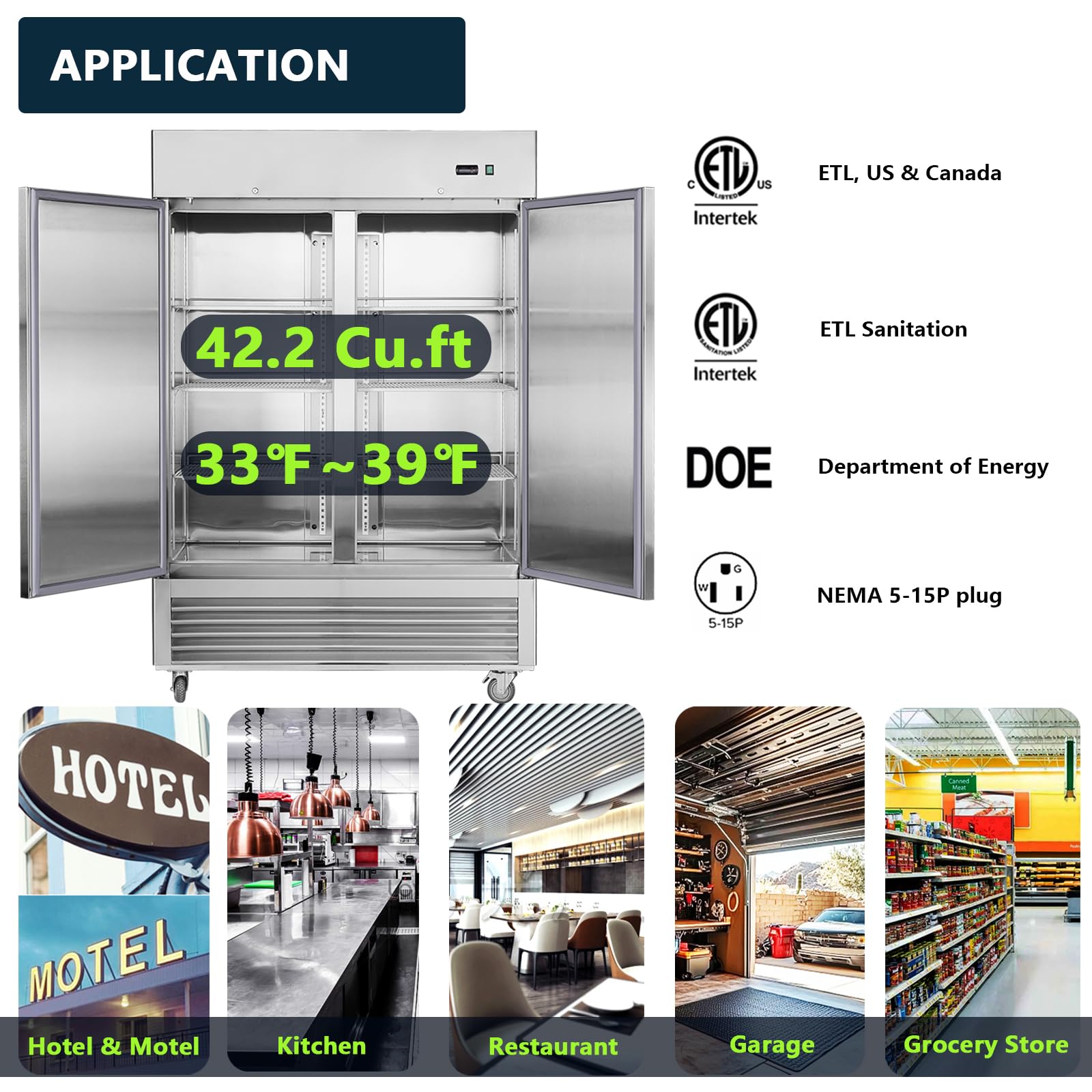 SinolinK 54" W Commercial Refrigerators, 2 Solid Door Stainless Steel Upright Commercial Freezer, Commercial Fridge 42.2 Cu.ft Fan Cooling for Restaurants & Food Service on Fridge.com