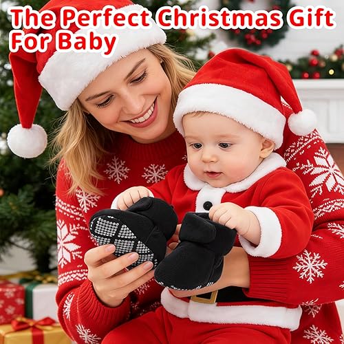 Miniatura 7 de Pro Goleem Botines de forro polar para bebé, pantuflas cálidas y acogedoras, fáciles de poner, regalos unisex para bebés, botas suaves