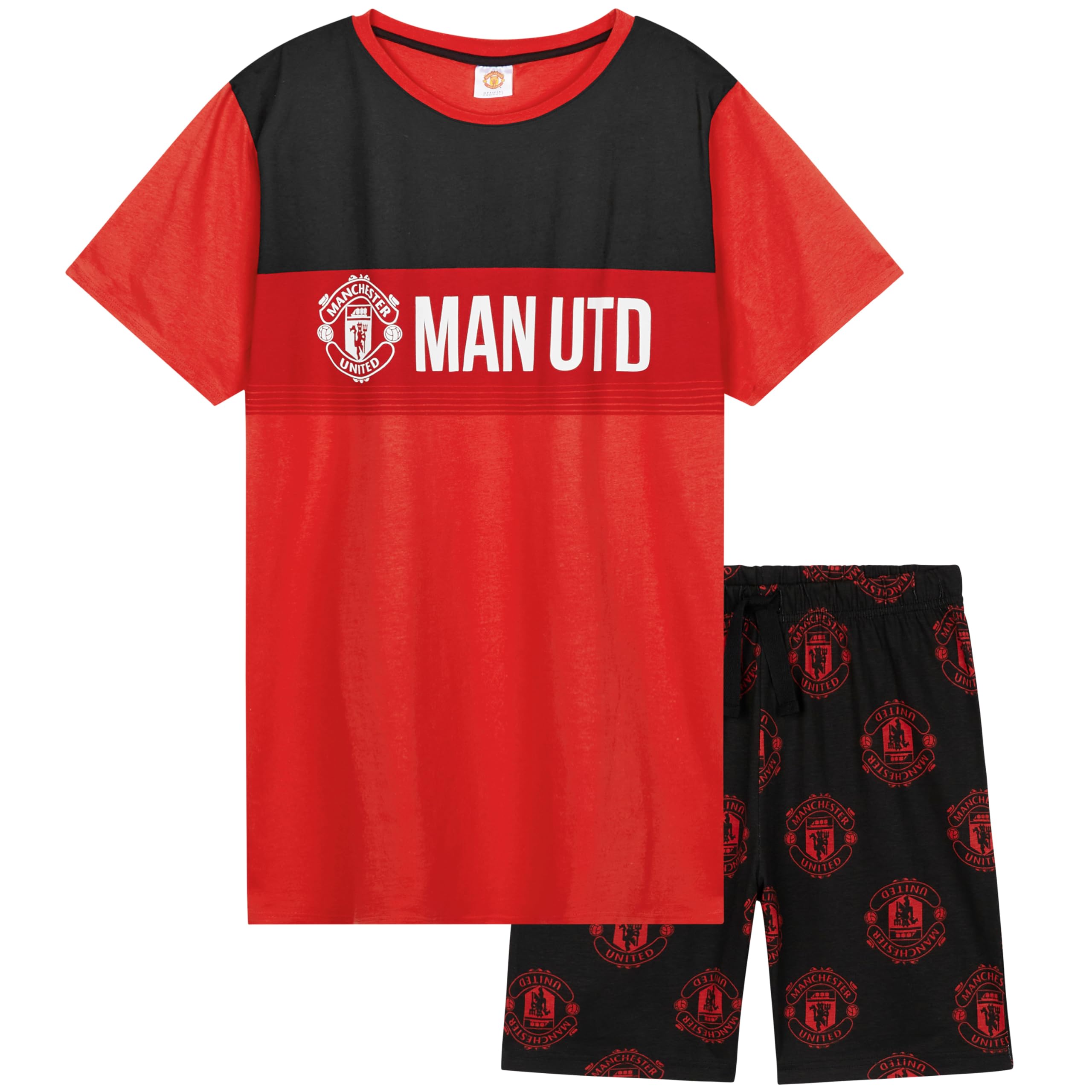 Get Trend Boys Black Man United Manchester United F.c. Pyjamas Short Football Pjs Breathable Nightwear Loungewear Jammies Gifts (11-12 Years, )