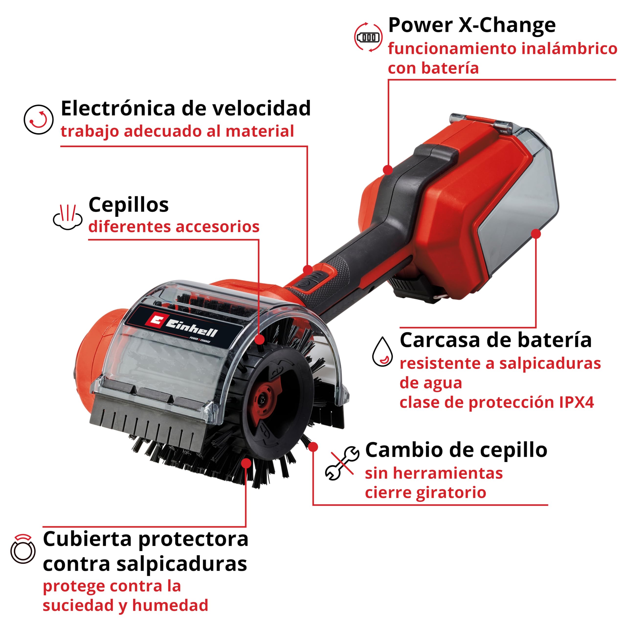 Einhell Cepillo con batería PICOBELLA 18/90 Power X-Change (18 V, cepillo de limpieza sin cables, protección contra salpicaduras, incl. 2 cepillos, 3 almohadillas de limpieza, sin batería)