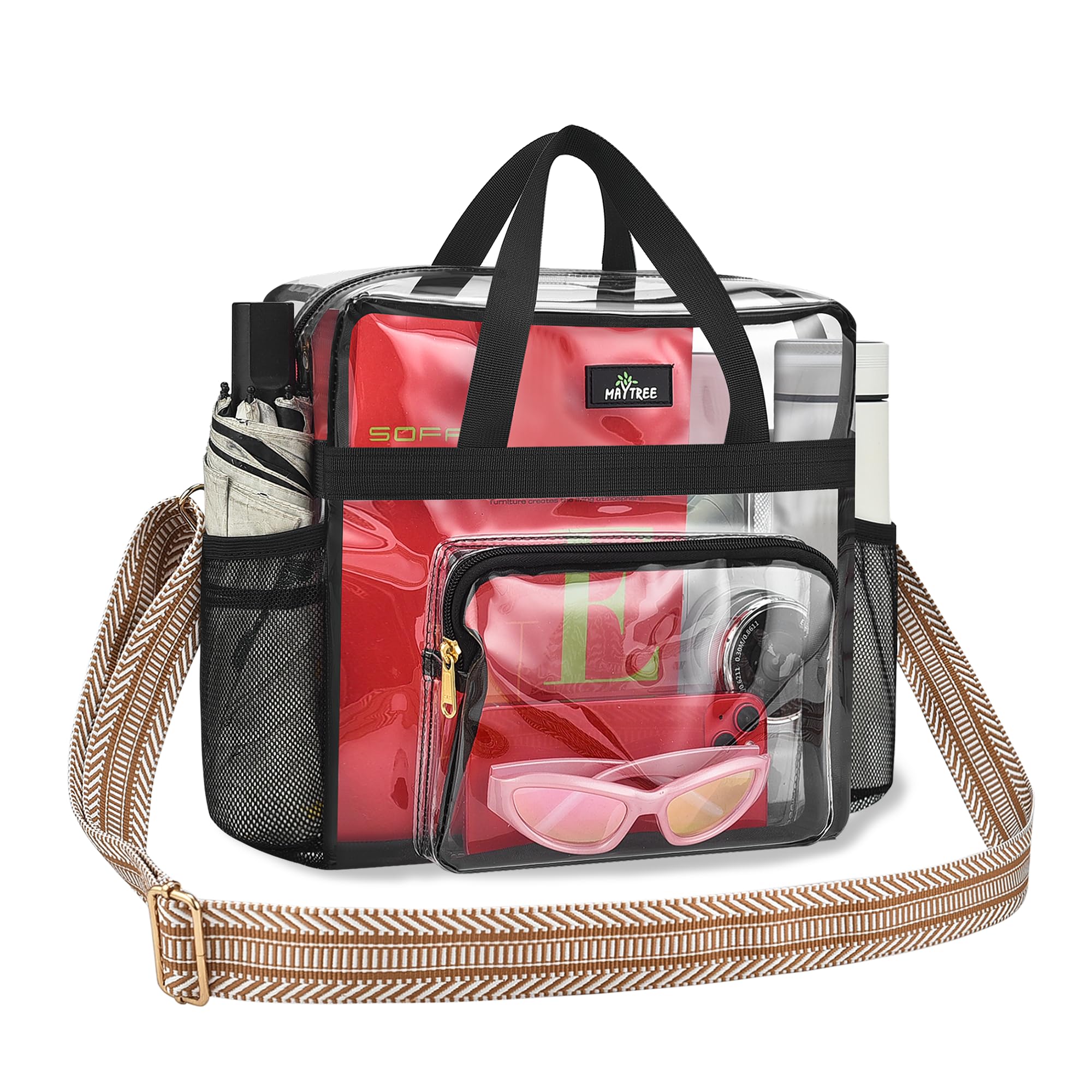 MAY TREE Clear Bag for Stadium Events, 12x5.5x12 Clear Tote Bag for Work