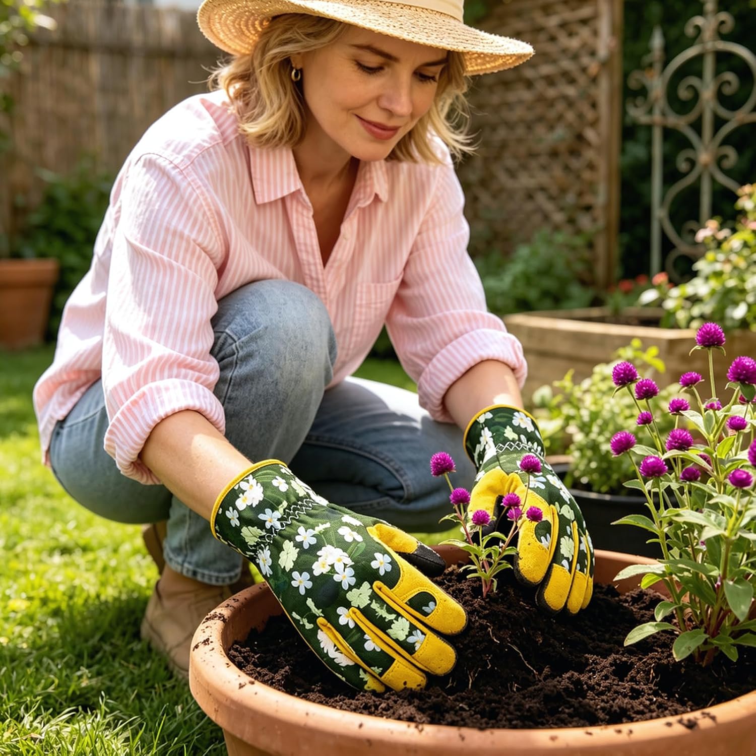 Gardening Gloves for Women, Breathable Work Gloves, Reinforced Palm for Pruning, Weeding, Digging & Yard Work
