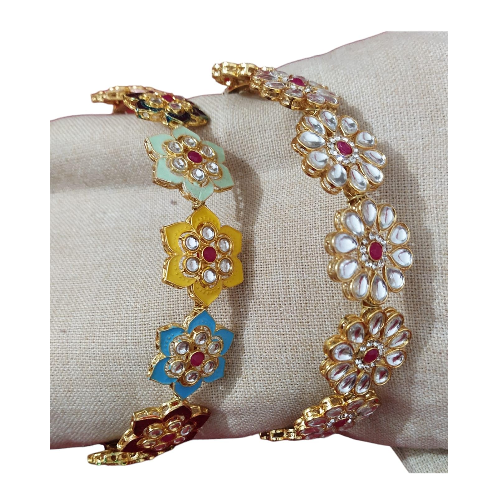 Sweksha Creations Womens Gold Plated Brass Kundan Flower Design Hairband/Mathapatti For Women/Girls/Bride (Multi-Color) Set of 2 (B0CXM8M2Y6) Amazon Price History, Amazon Price Tracker