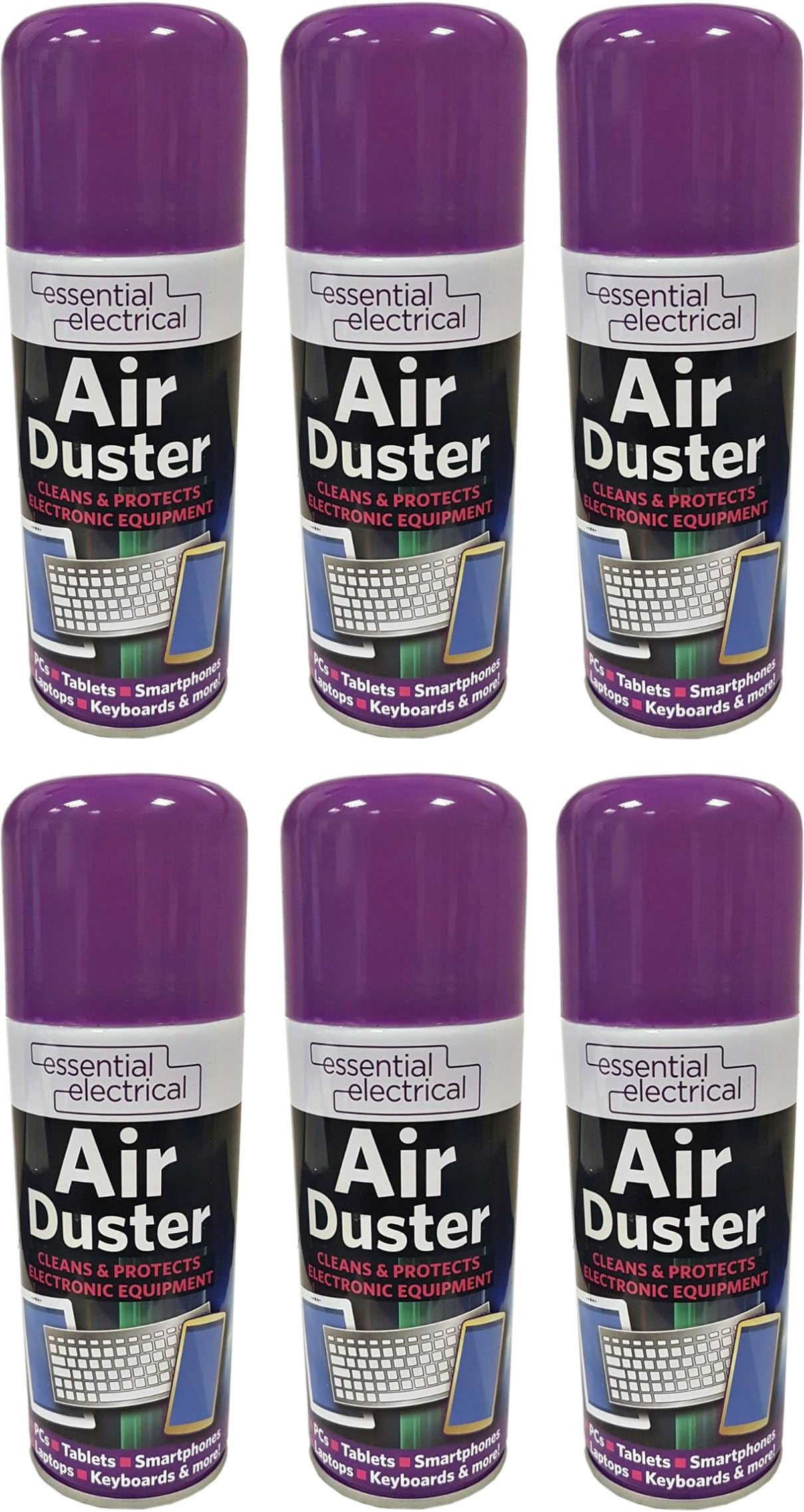 NEW 6 X 200ML COMPRESSED AIR CAN DUSTER SPRAY CAN CLEANER CLEAN & PROTECTS LAPTOP KEYBOARD ELECTRONICS 200 ML PACK SET OF 6