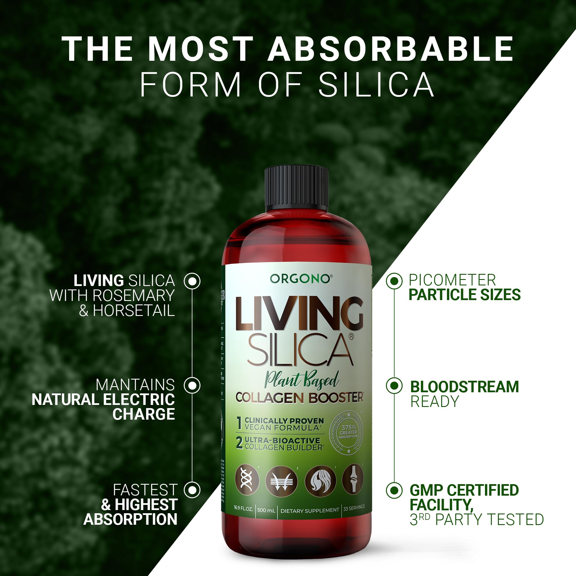 Living Silica Plant Based Collagen Booster | Vegan | Supports Healthy Collagen and Elastin Production for Joint & Bone Support, Glowing Skin, Strong Hair & Nails 500 ml | 16.9 Fl Oz — Amazon image 4