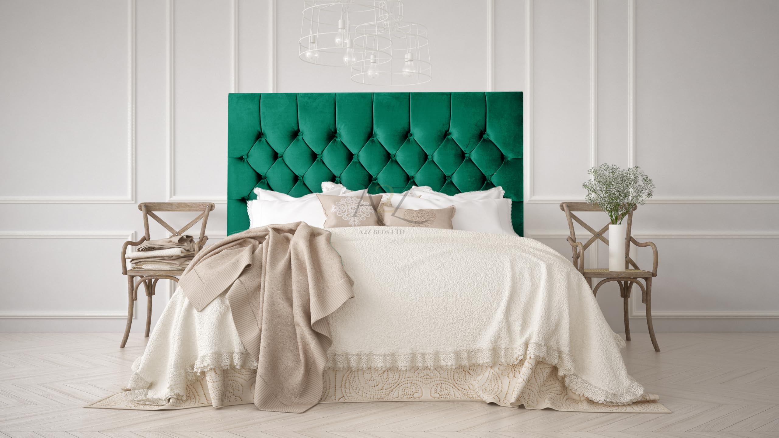 Chesterfield 30" Headboard Plush Velvet 3FT-4FT-4FT6-5Ft-6FT (Emerald, 3FT Single)