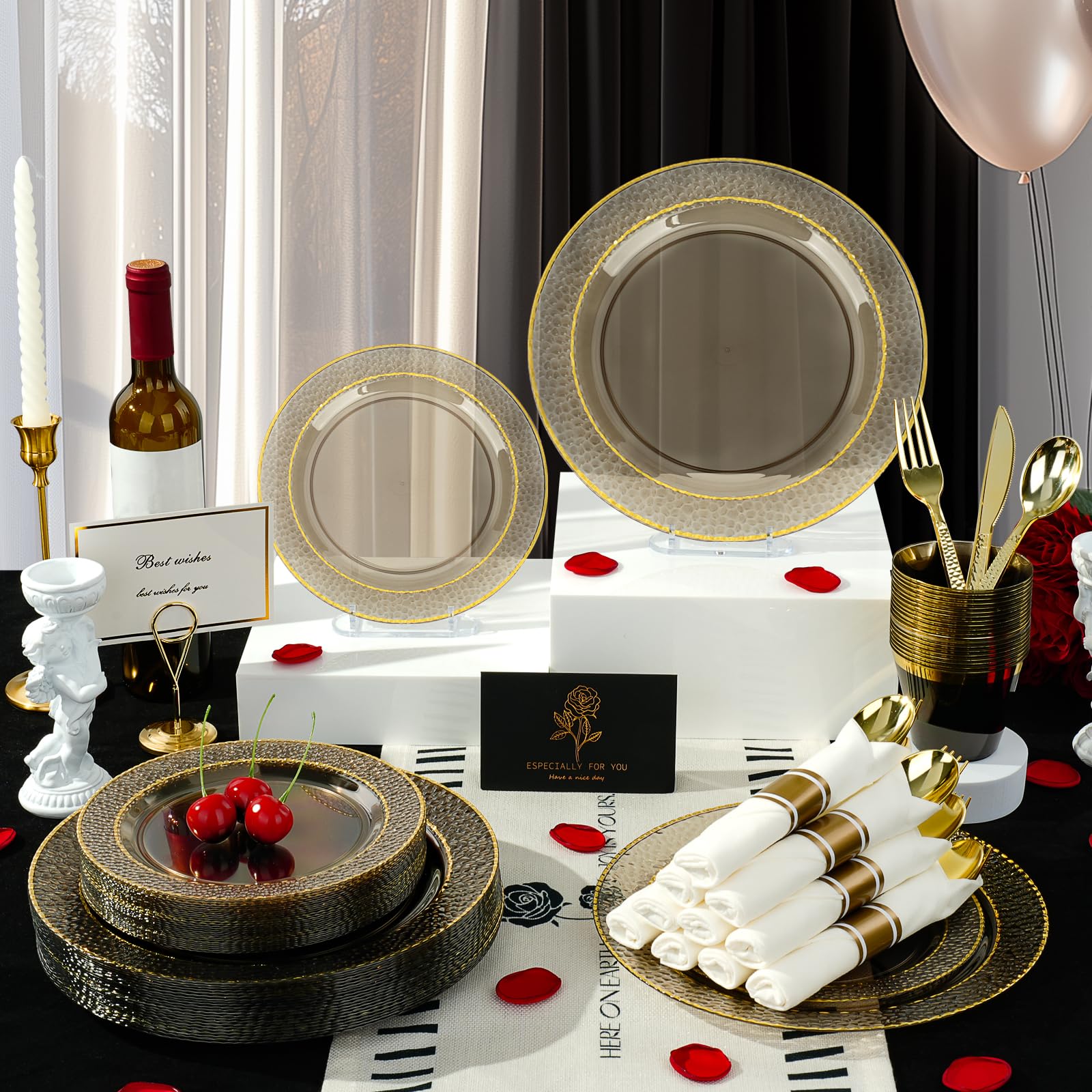 Black Plastic Plates - 350 Pack for 50 Guests -6 Black Plastic Plates - 350 Pack for 50 Guests -6