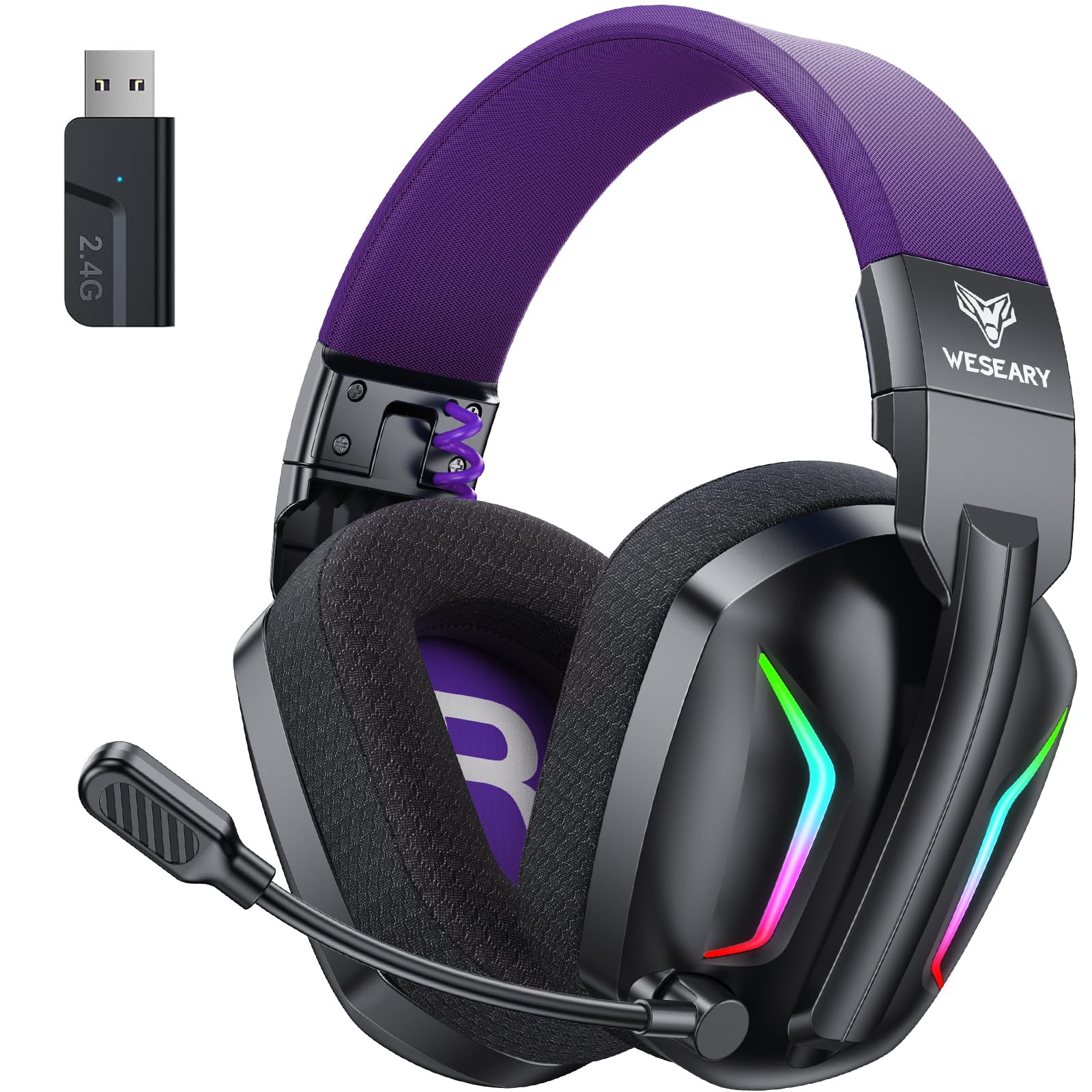 WESEARY WG1 Cascos Gaming Inalambricos, Auriculares Gaming Inalambricos para PS5, PS4, PC, Switch, Sonido Estéreo Auriculares con Microfono, Ninteendo 64 Accesorios