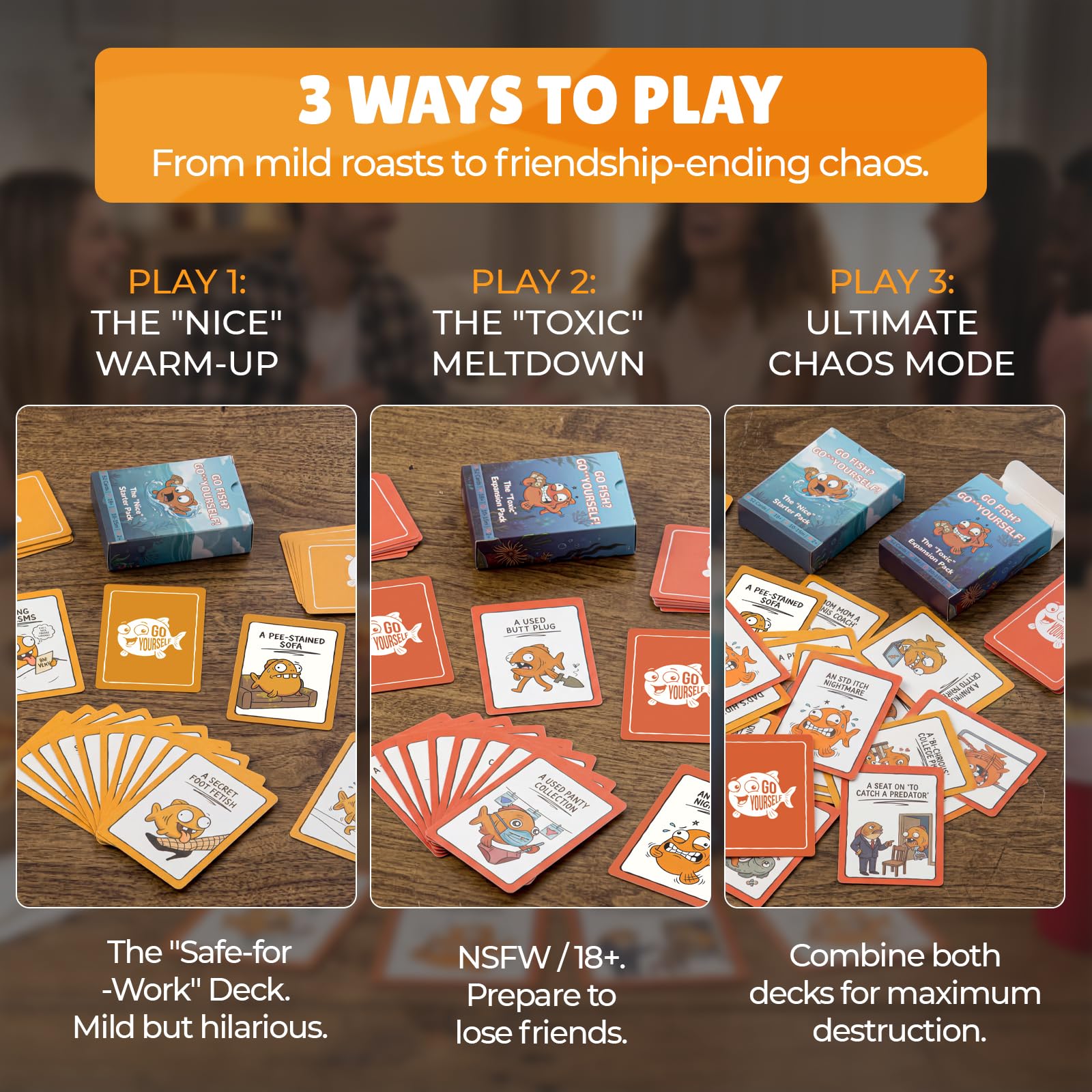 IEYMLRN Go Fish Yourself Adult Party Game Bundle - 104 Large Cards (Starter & Expansion Pack Included) - Spill-Resistant Matte Finish - Hilarious Card Games for Mature Party Nights & Gifts — view 5