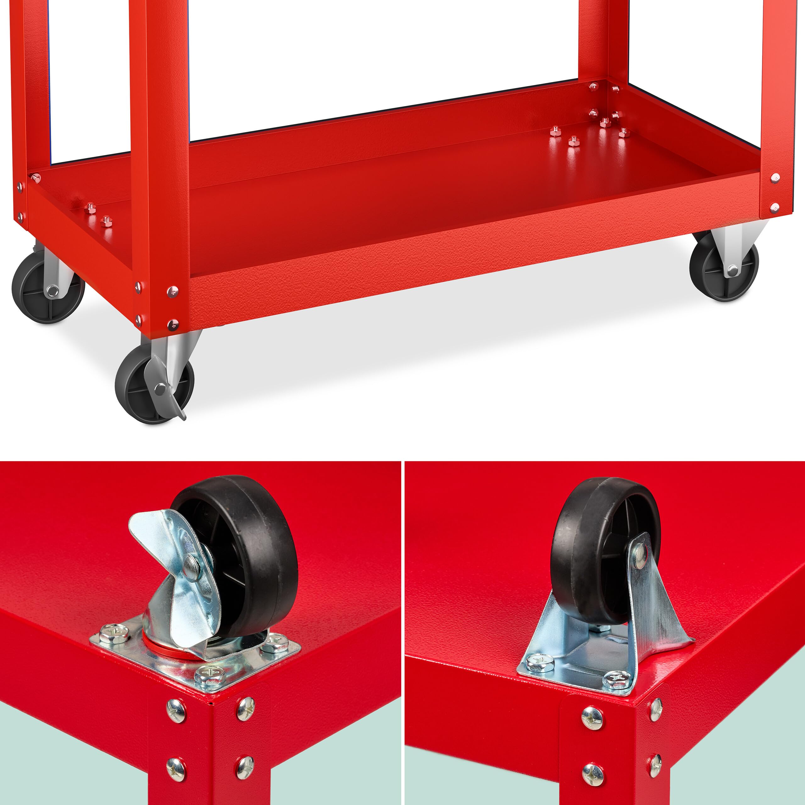 Relaxdays Carrello Portautensili Officina, Carrellino a 3 Ripiani Porta Attrezzi Lavoro, 76x78x35 cm, Max. 100 kg, Rosso