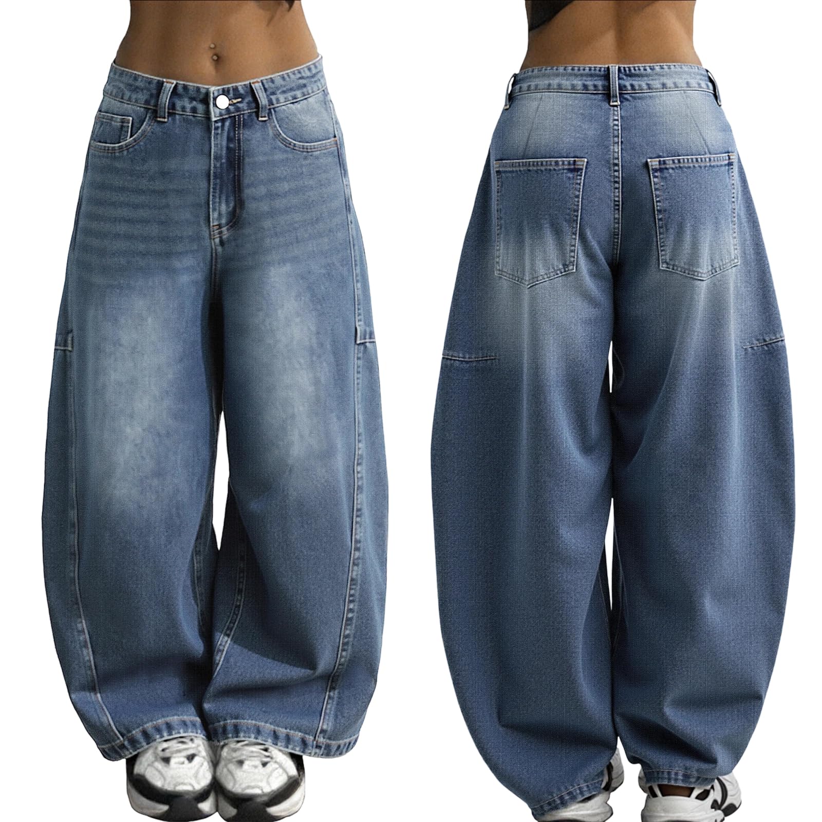 EMMIOL Women Boyfriends Hip Hop 90s Vintage Baggy Jeans Loose Denim Pants Mid-Low Waist Jeans