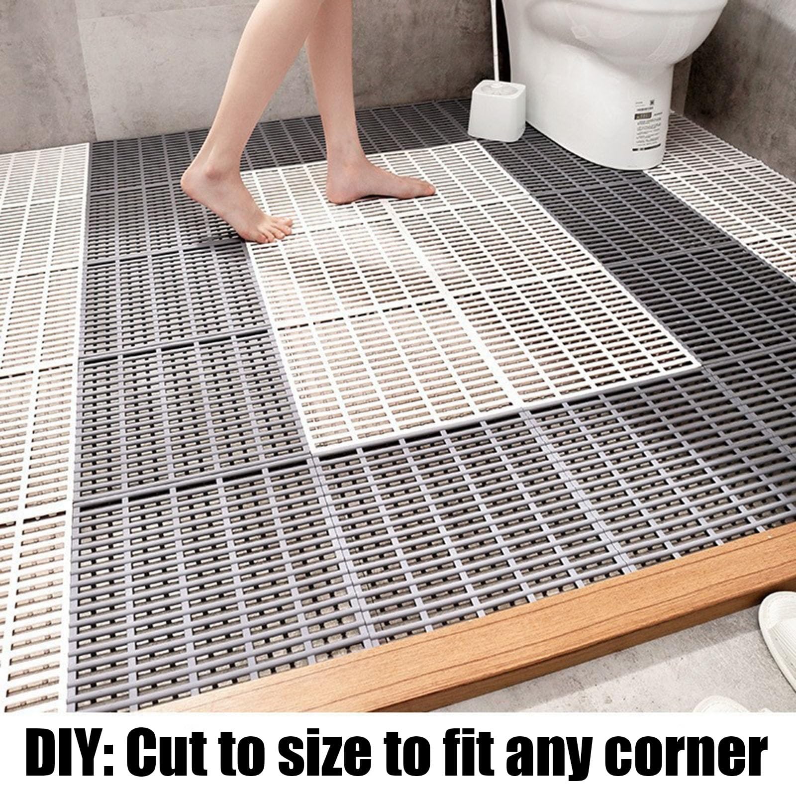 Alfombrilla de Ducha Antideslizante for Personas Mayores, Alfombrilla de baño for pies Cuadrada de TPE Cortada a Medida con Drenaje de Malla de Doble Capa(Blue,10 Pieces)