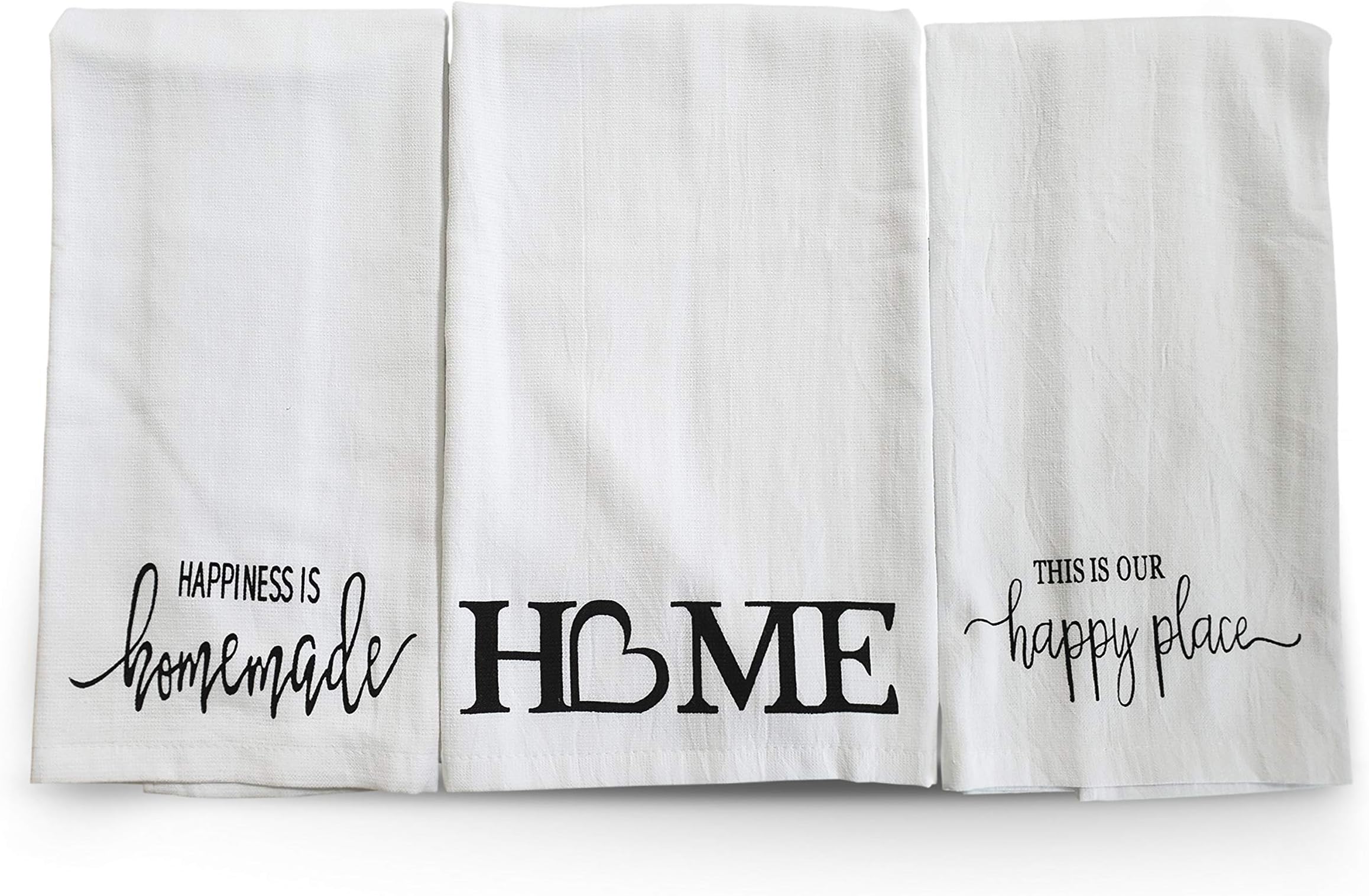 L LIFETIME Cotton Kitchen Hand Towels Set, Soft Highly Absorbent 100% Terry Cloth Tea Towel Simple Funny Design Decorative Durable Large White Bathroom Powder Room Gift 28 X 12 Inches Set of 3 (Home)