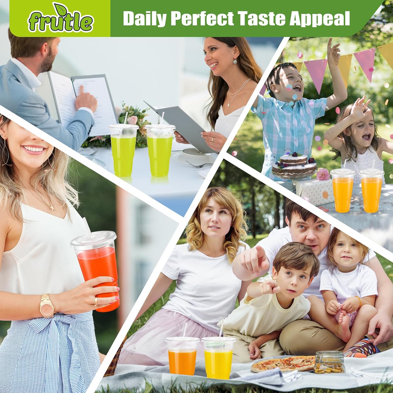 32oz Plastic Cups with Lids and Straws, Disposable Cups for Iced Coffee,Cold Drinks, Milkshake, Bubble Tea，Smoothie and TO-GO Drinkings[50Sets Pack]