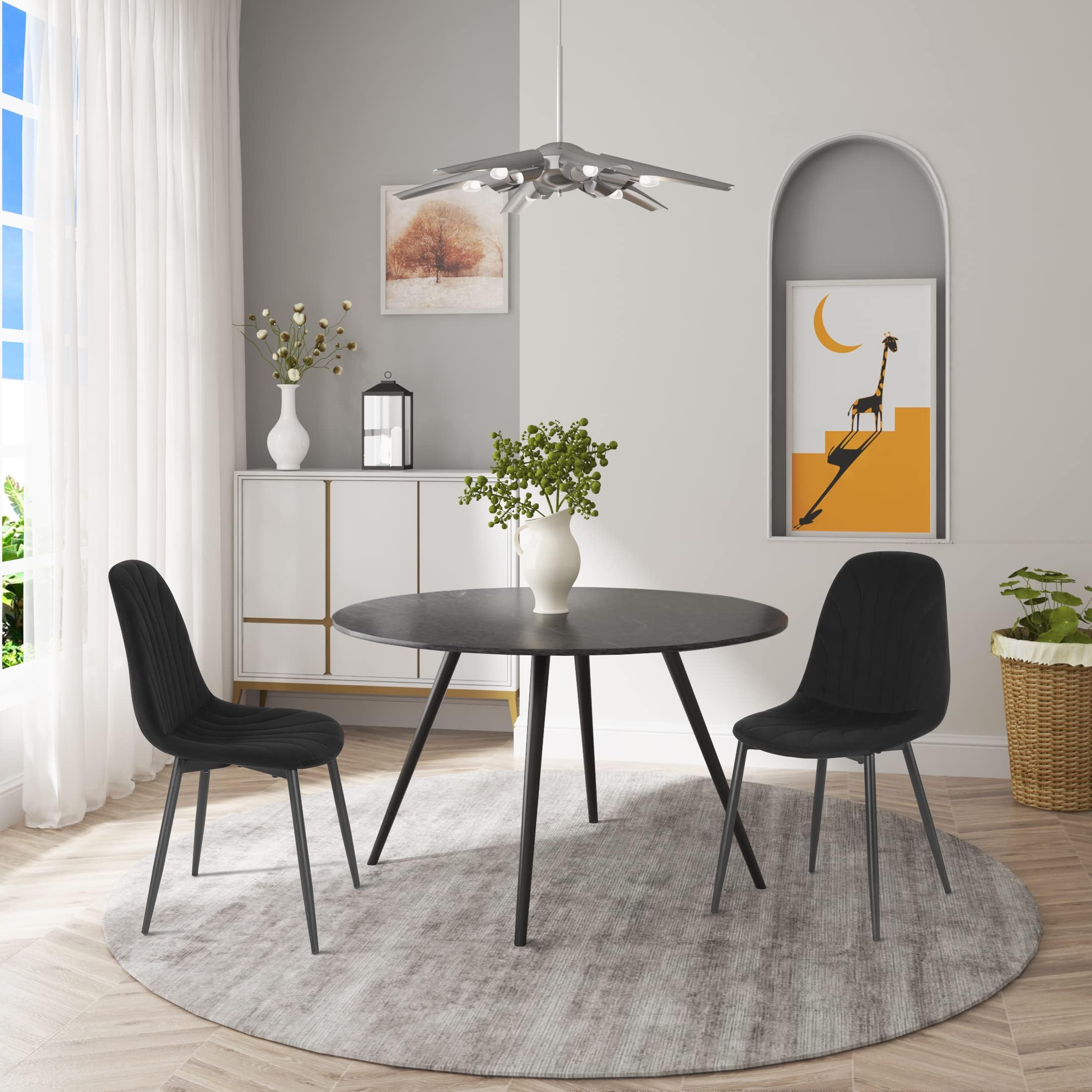 Lestarain Juego de 4 Sillas de Comedor,Terciopelo,Negro
