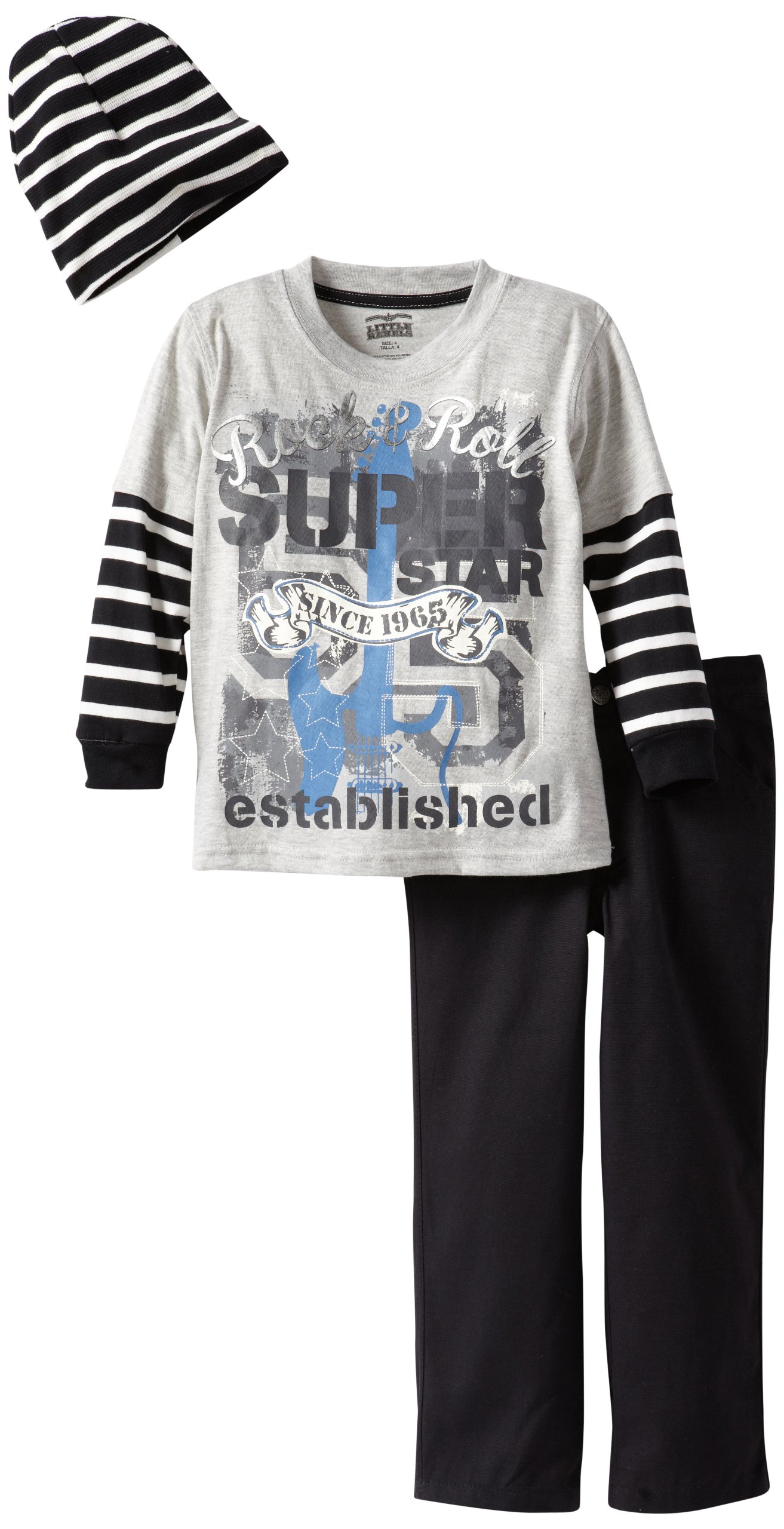 Little Rebels Little Boys' 3 Piece Rock And Roll Super Star Pullover With Pant And Hat