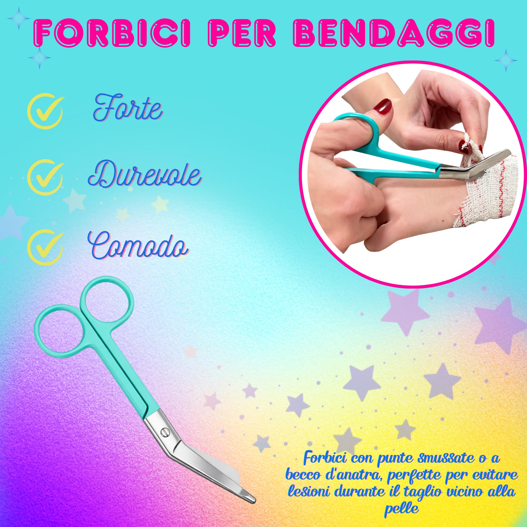 YUME Forbici Infermiere + Portachiavi retrattile regalo | Forbici Infermiera per Bendaggio | Forbici infermiera Curve, Punta Arrotondata (BLU)