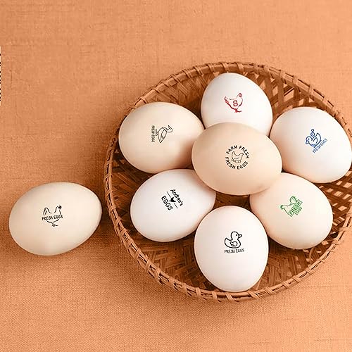 Miniatura 7 de Sello de huevo personalizado para huevos frescos, texto personalizado, impermeable, sello de huevo de gallina con caja de metal, 4 colores y 42