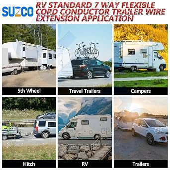 60FT 7 Way Trailer Wire 10/2 12/1 14/4 AWG Multi Gauge -30C to 105C CCA RV Standard 7 Pin Conductor Wire Harness Kit, Fit for 5th Wheel/Traval Trailer/Camper/Truck/RV, No Paper&Quartz Powder Inside