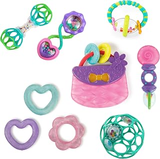 Bright Starts Everything Nice 9-Piece Teething Toys Set - BPA-Free Chillable Teethers & Rattles, Pink Purple Baby Toys 3M+