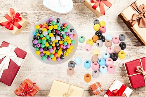 Miniatura 6 de 200 cuentas de madera grandes negras con agujero, cuentas espaciadoras redondas de madera coloridas sueltas con cuerda de cáñamo de 33 pies para