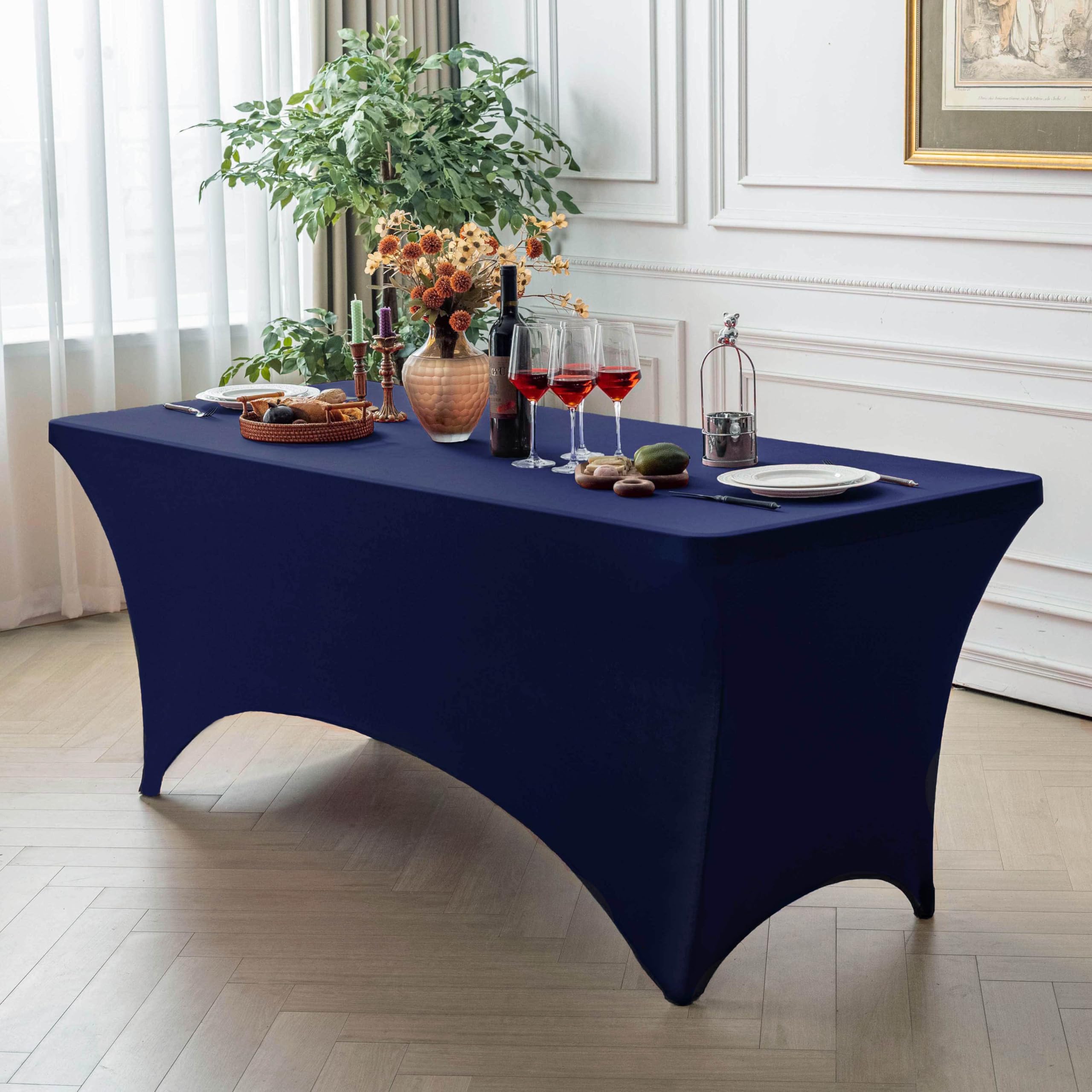 FOLINS&amp;HOME Navy Blue 4ft Fitted Water Resistant Tablecloth with Spandex