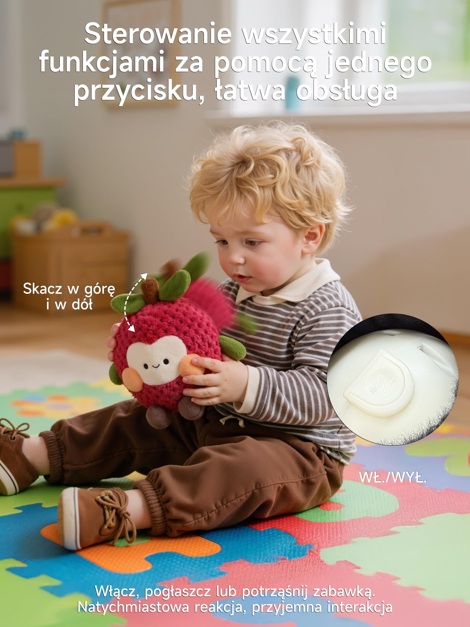 Zabawki do leżenia na brzuszku, Zabawki Sensoryczne dla niemowląt, Muzyczna pluszowa liczi z nagrywaniem i odtwarzaniem, Prezent do raczkowania dla noworodków