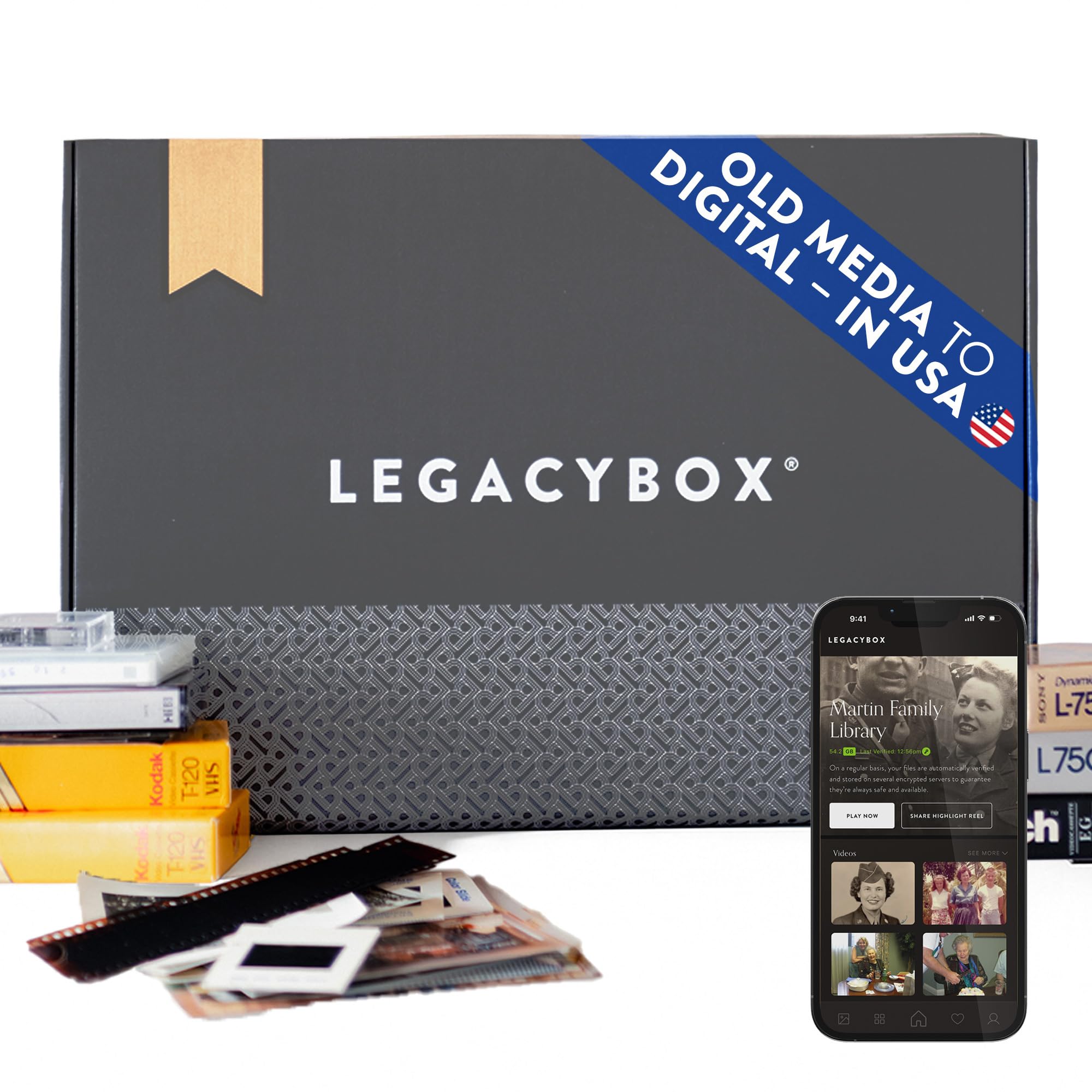 Legacybox Digitization 3 Item Box | Memory Preservation Service | Convert VHS to Digital | Photo, Slides and Negatives Scanning Service | Transfer to Cloud, USB, or DVD | Digitized in The USA
