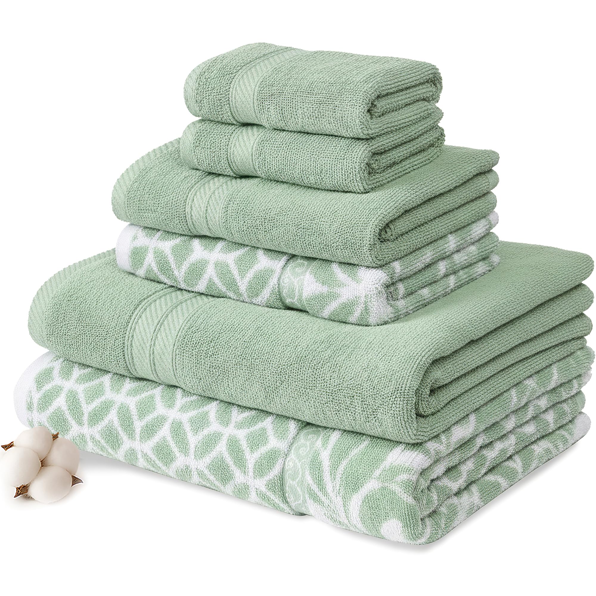 Amrapur Overseas | Trefoil Filigree 6 Piece Reversible Yarn Dyed Jacquard Towel Set (Sage)