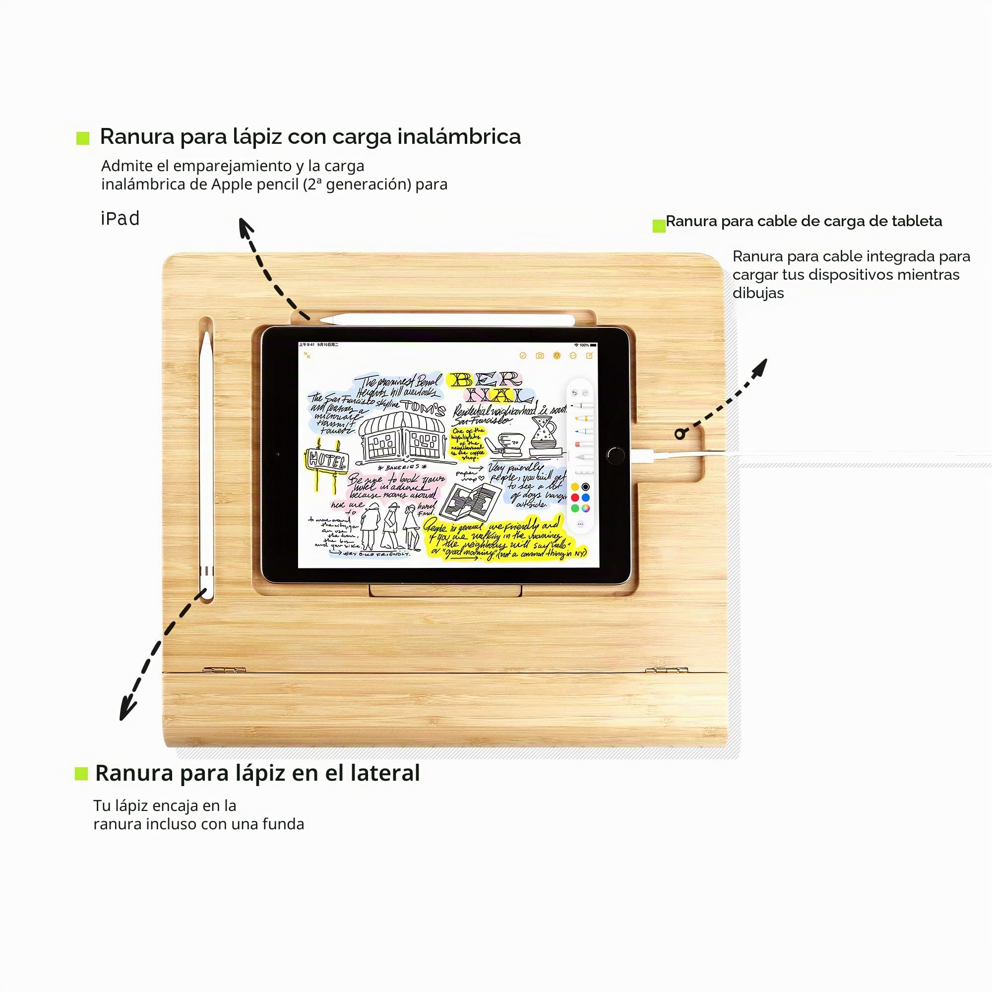 ELETIUO Soporte Ajustable Plegable para Tableta, Organizador de Madera de bambú multiángulo para iPad, Estable para Dibujar, Ver, Escribir (soporta múltiples Dispositivos)