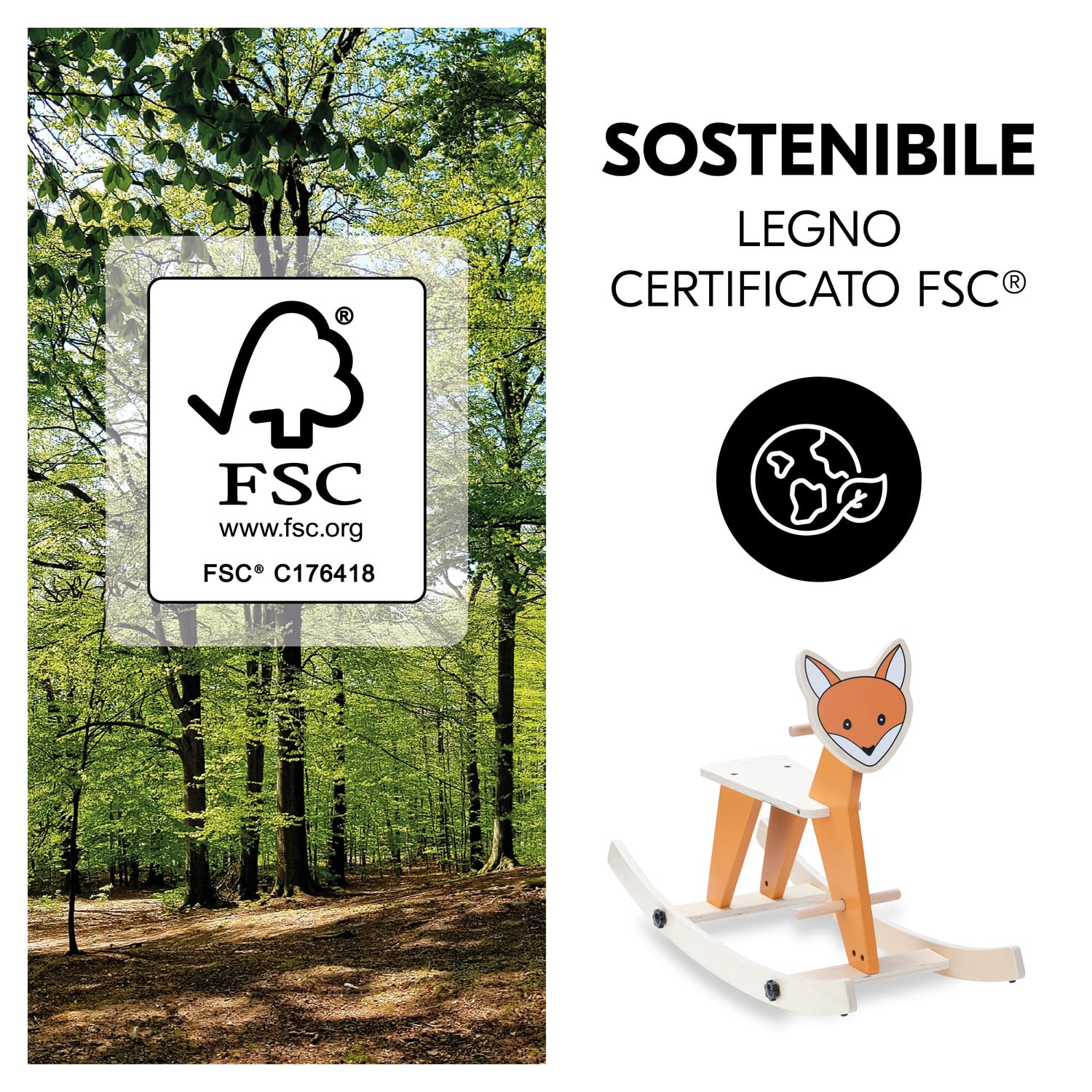 hauck Rock N Swing Cavallo a Dondolo per Bambini - Cavalcabile Bambino in Legno (Certificato FSC®), Dai 18 Mesi - Base Basculante Reversibile - Volpe