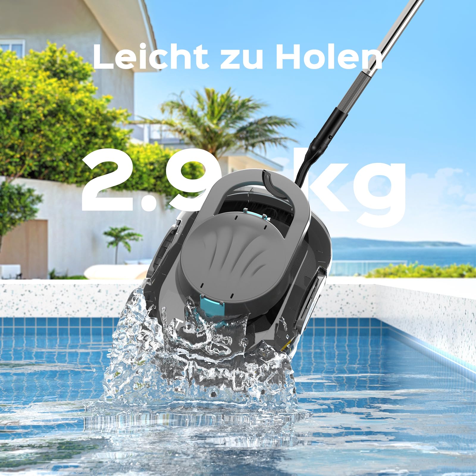(2026 Upgrade) S1PRO Poolroboter, 120 Min Automatische Reinigung, Dual Motoren Poolreiniger Selbsteinpark mit 2,5H Ladezeit Poolsauger Akku für Flache Böden Pools bis 100 m², transparentes grau