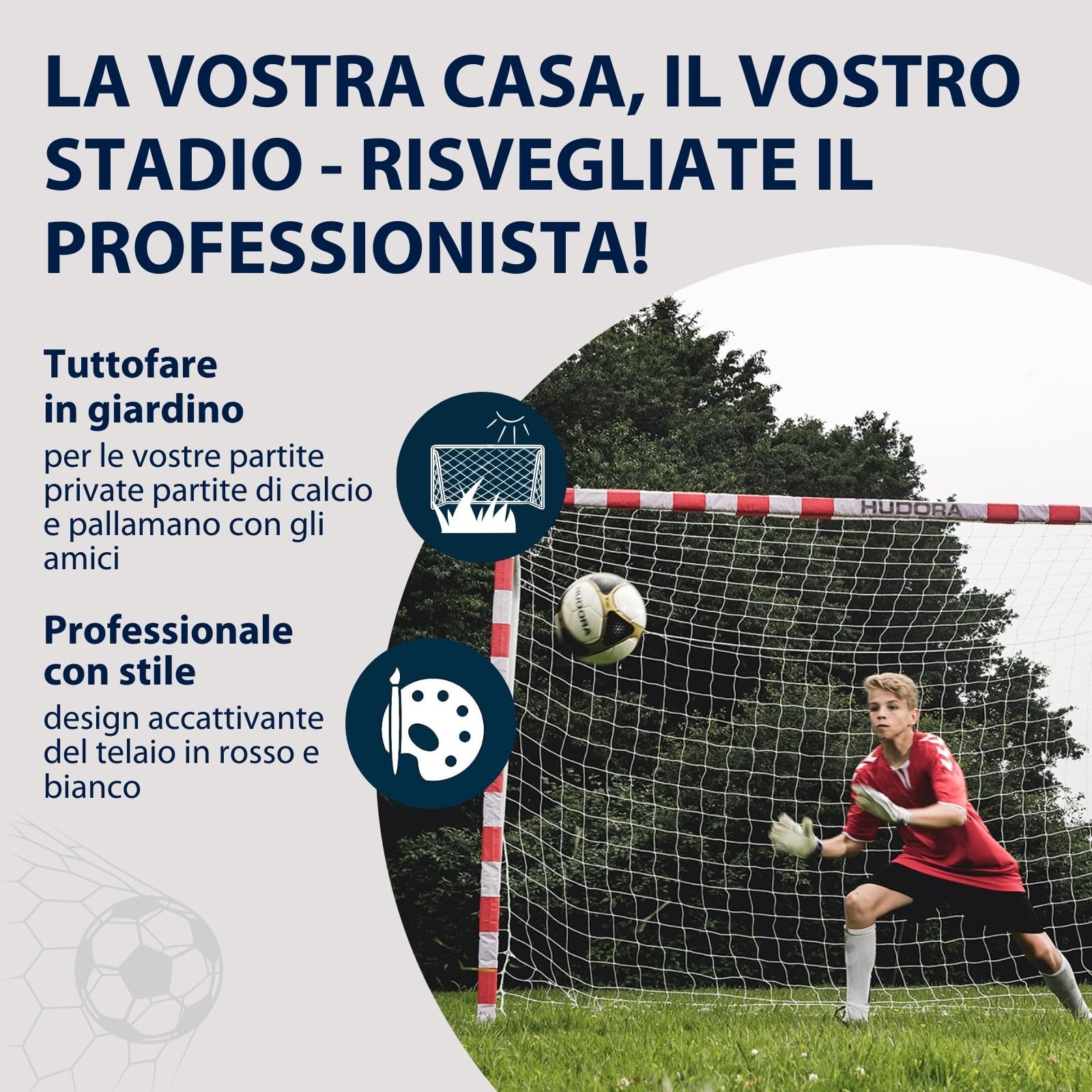 HUDORA Porta da calcio Allround 300 - porta da calcio stabile per bambini e adulti - porta impermeabile e stabile con misure per la palla a mano - Da esterno per tempo libero e training
