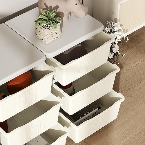 Miniatura 8 de Qaba Unidad de almacenamiento para niños de 3 niveles, organizador de juguetes de 9 cajones, contenedores de plástico para dormitorio de niños,