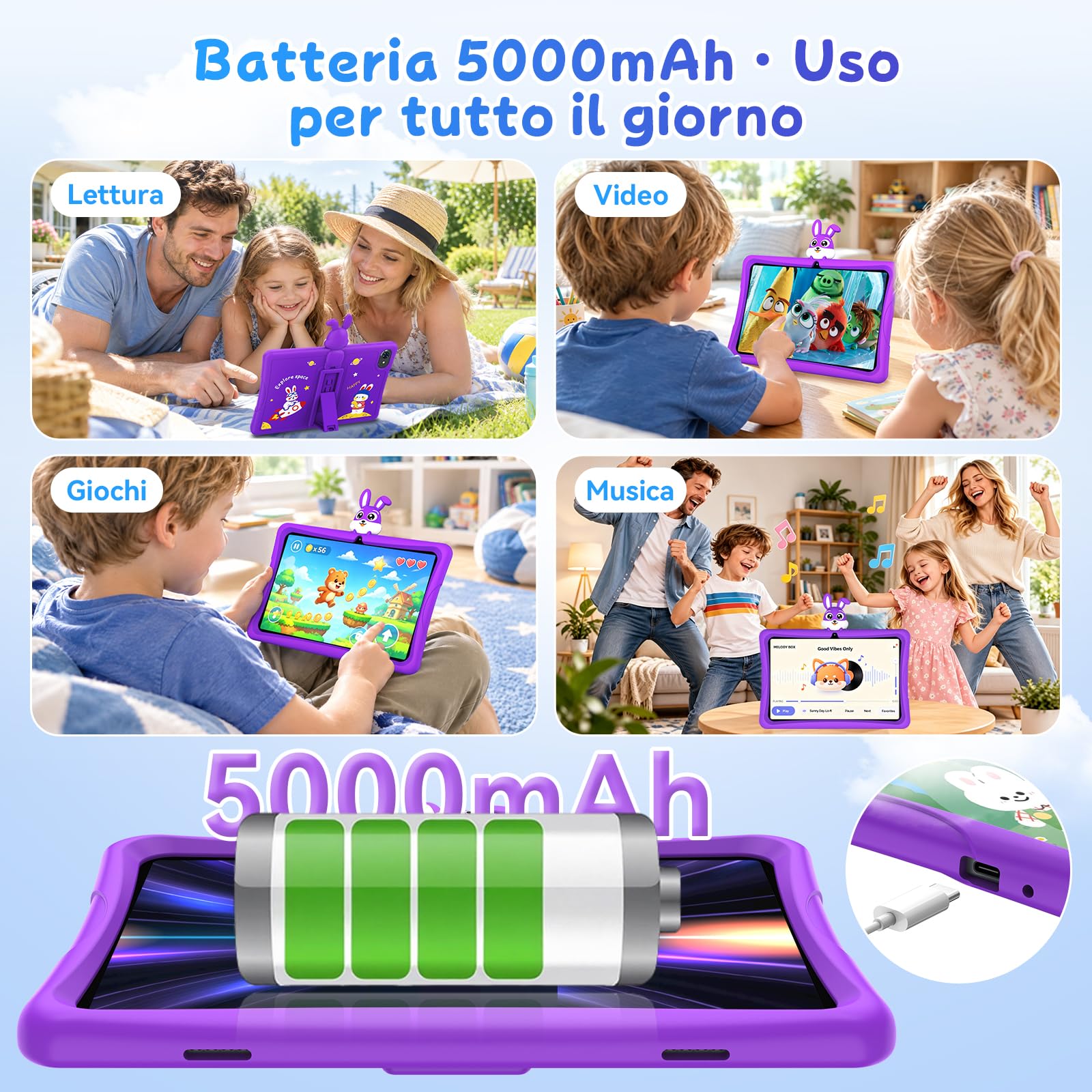 K10 Tablet per Bambini,Android 16 tablet 10 Pollici,16GBRAM+128GBROM,Viola