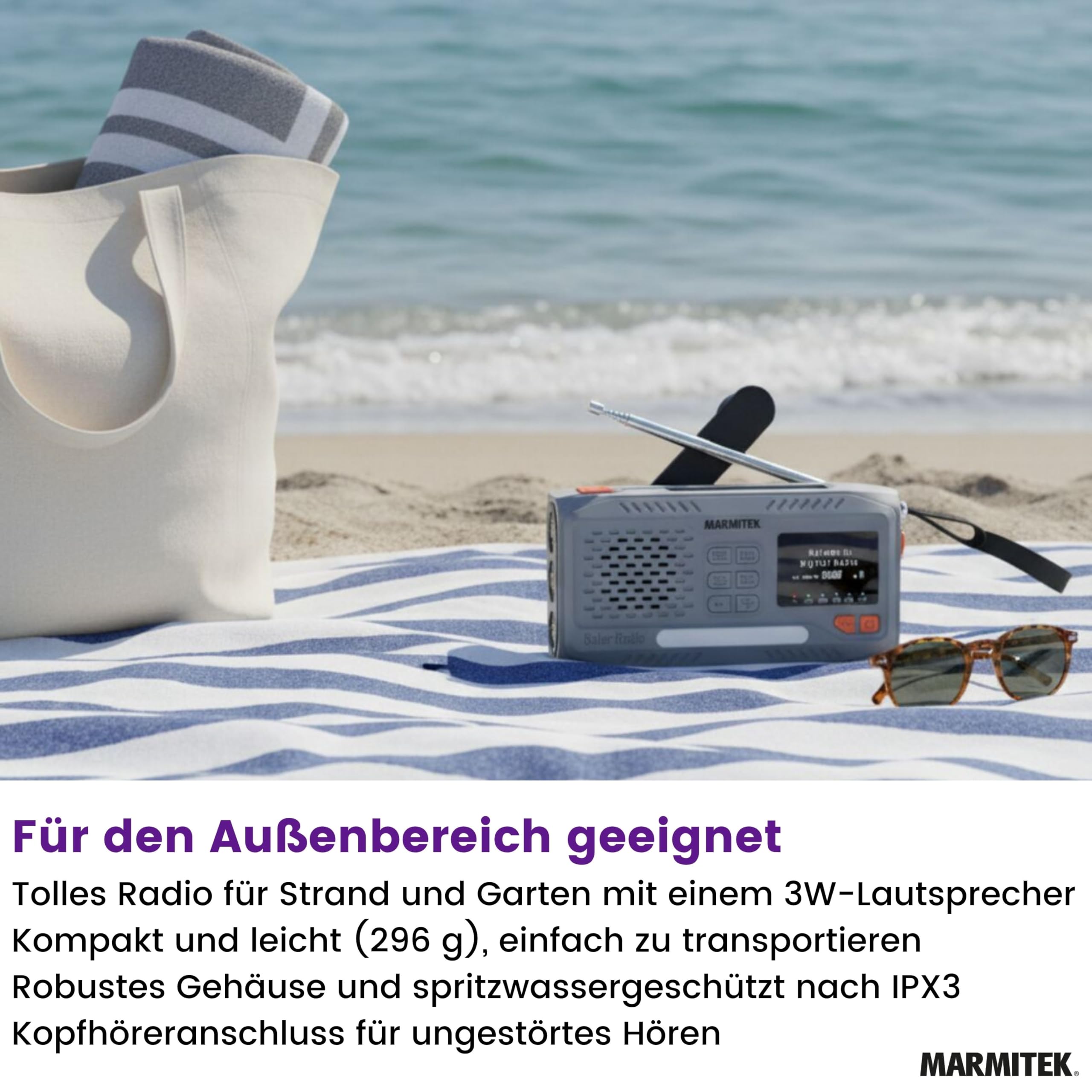 Marmitek RESQ 100 - Notfallradio DAB+/FM Solar Kurbelradio mit SOS USB-C | Powerbank 4500 mAh, Bluetooth 5.3, Farbdisplay, Taschenlampe, Leselicht, USB-C, IPX3, 3x AAA Backup für Blackout
